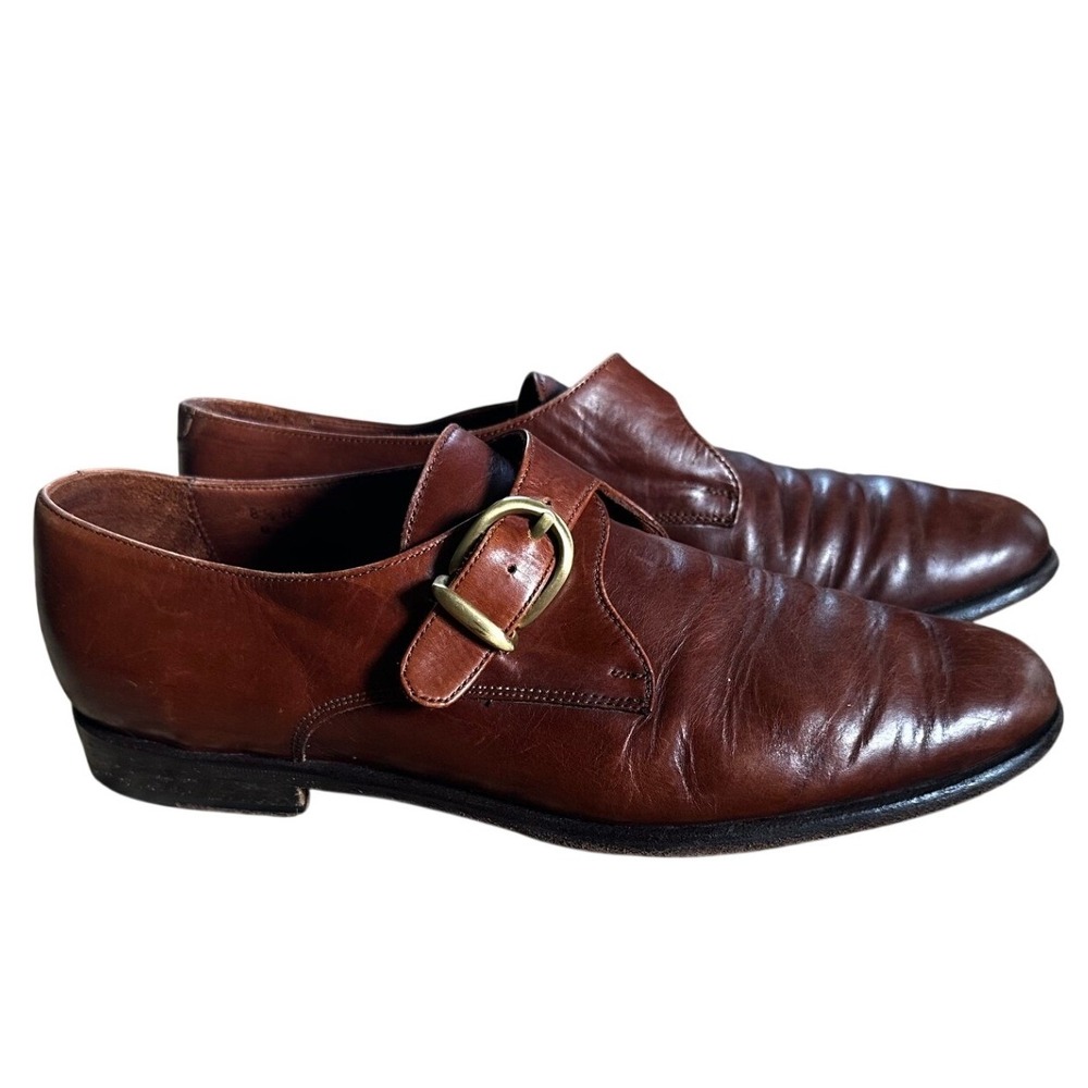 Coach Vintage Brown Leather Single Monk Strap Buckle Shoes Men's 8.5